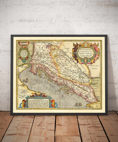 Alte Karte von Kroatien, Bosnien und Serbien, 1573 von Ortelius - Adria, Venedig, Zagreb, Belgrad, Sarajevo, Inseln 