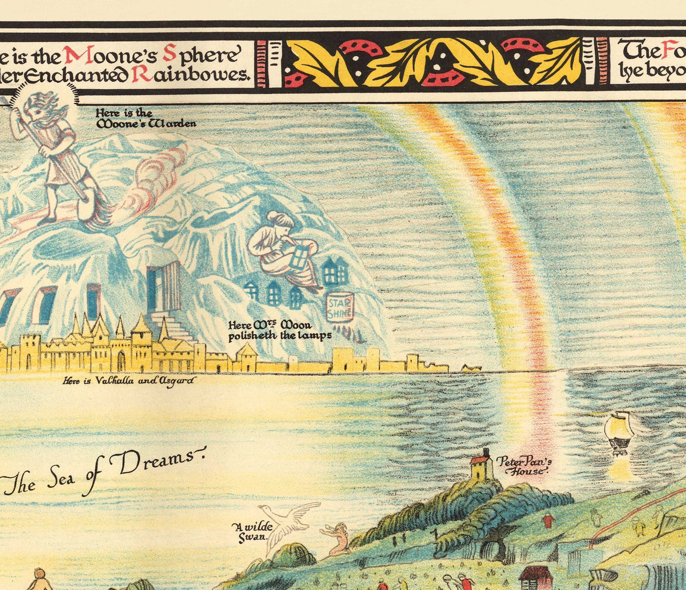 Old Map of Fairyland, 1918 by Bernard Sleigh - Arts & Crafts, European Fairies, Greek Myths, Arthur, Dragons, Valhalla