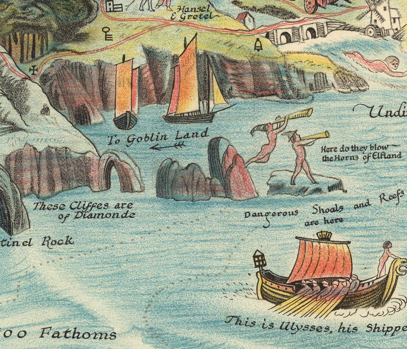 Old Map of Fairyland, 1918 by Bernard Sleigh - Arts & Crafts, European Fairies, Greek Myths, Arthur, Dragons, Valhalla