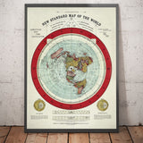 Antiguo mapa del mundo de la Tierra Plana, 1892, por Alexander Gleason - Rara proyección azimutal polar patentada