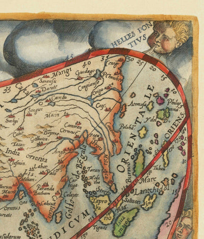 Very Old World Map, 1571 by Gerard De Jode - Cordiform Projection, Cherubs, Antarctica, Atlas, Early Colonialism