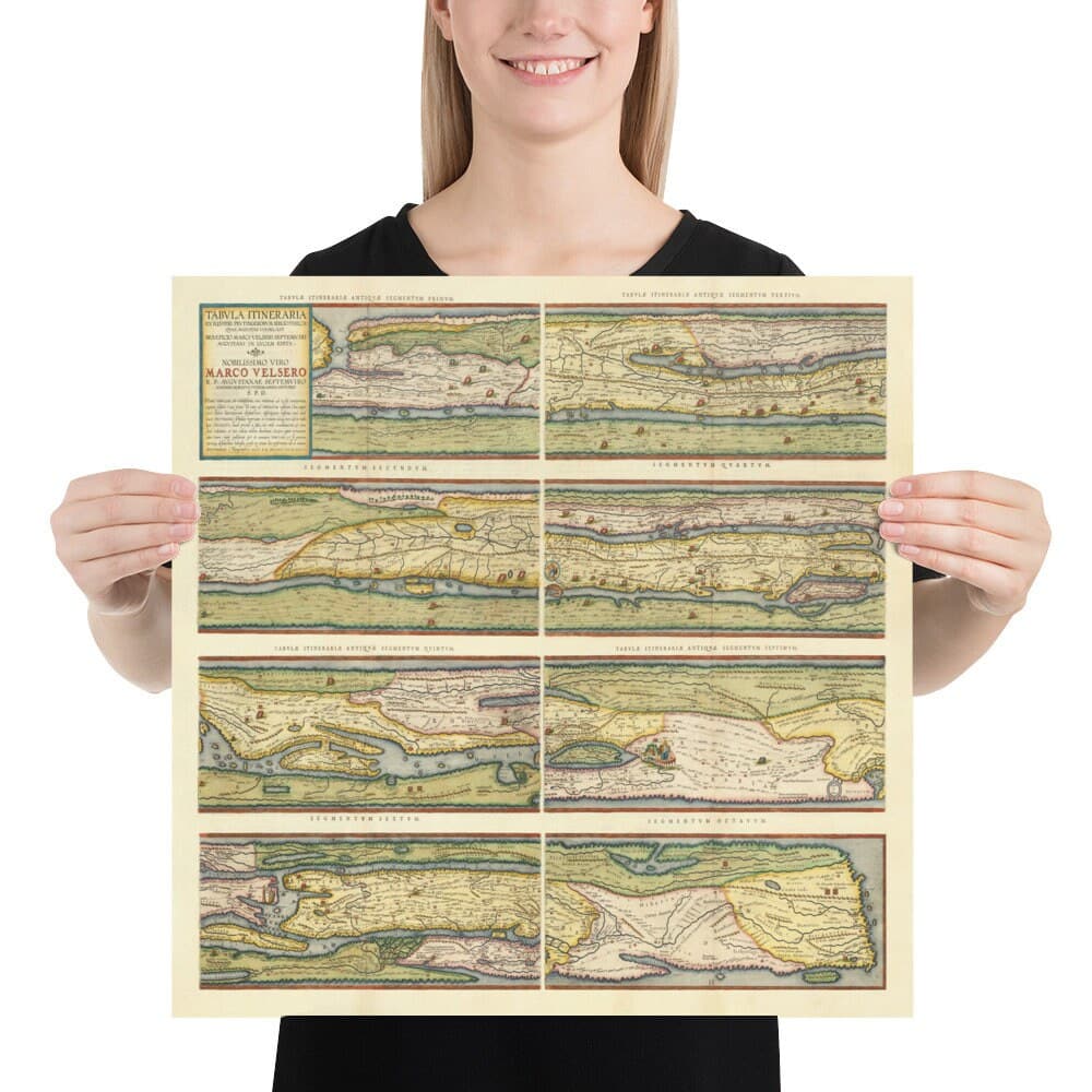 Alte Karte der Straßen des Römischen Reiches, 1624 von Ortelius & Peutinger - Cursus Publicus, Rom, Europa, Kaiser Augustus 
