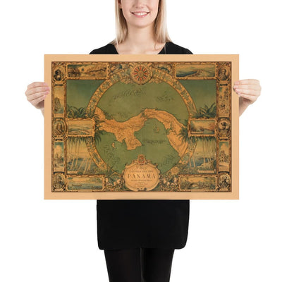 Antiguo mapa del Canal de Panamá, 1930 por Tripp - Ciudad de Panamá, Gatún, Bocas del Toro, Islas de las Perlas, Boquete, Isla del Rey - Enmarcado Sin enmarcar Regalo