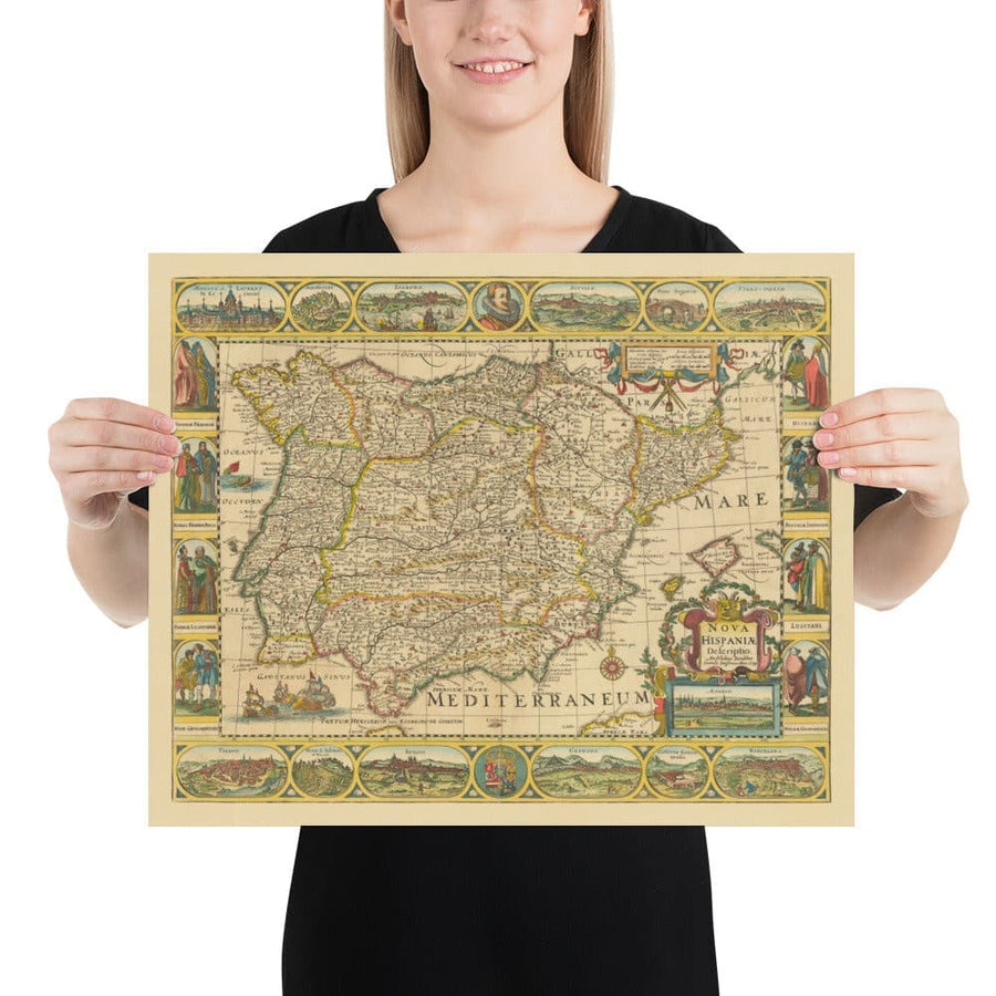 Mappa antica di Spagna e Portogallo, 1659 di Jan Jansson - Madrid, Lisbona, Barcellona, Catalogna, Valencia, Iberia, Mare Mediterraneo 