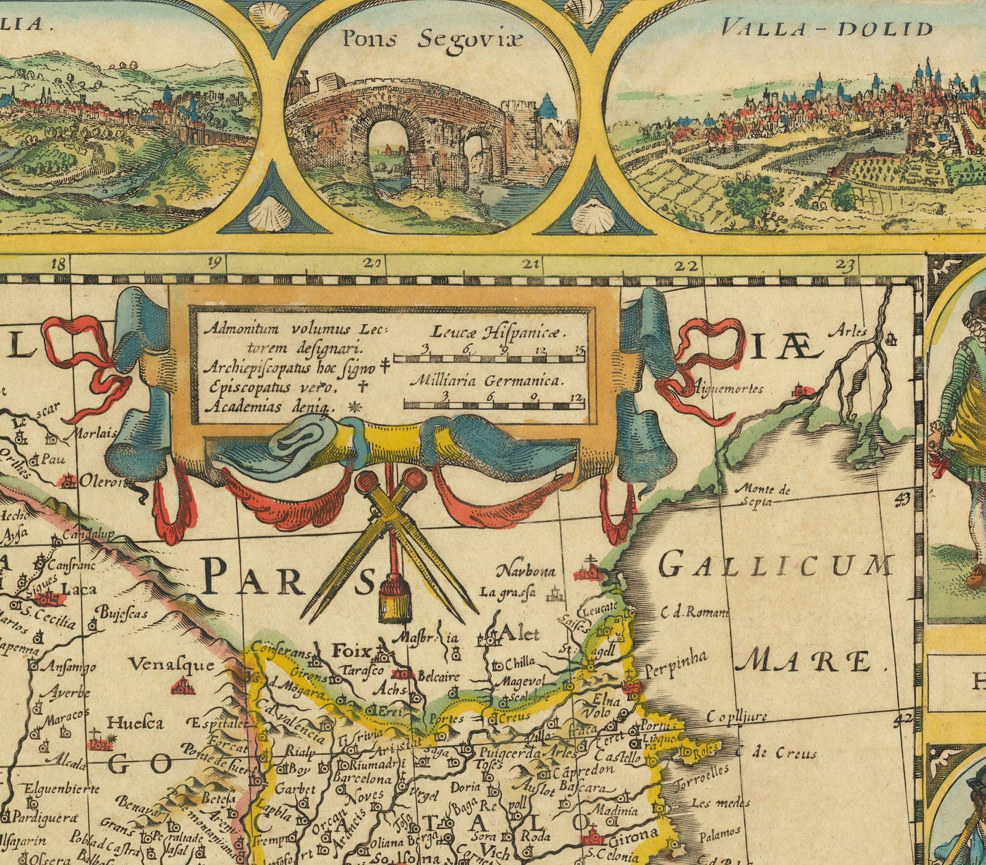 Old Map of Spain & Portugal, 1659 by Jan Jansson - Madrid, Lisbon, Barcelona, Catalonia, Valencia, Iberia, Mediterranean Sea