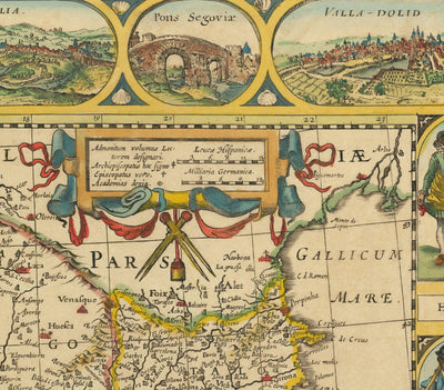 Old Map of Spain & Portugal, 1659 by Jan Jansson - Madrid, Lisbon, Barcelona, Catalonia, Valencia, Iberia, Mediterranean Sea
