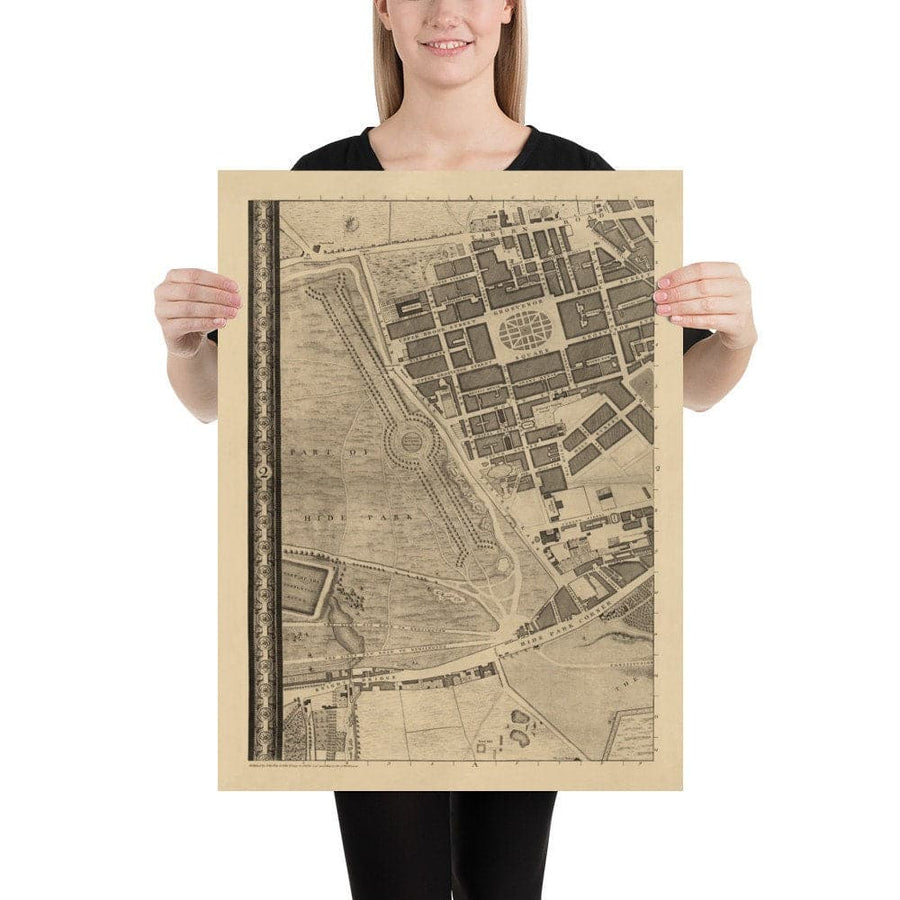 Ancienne carte de Londres par John Rocque, 1746, A2 - Mayfair, Hyde Park, Knightsbridge, Piccadilly, Grosvenor Square, Oxford St.