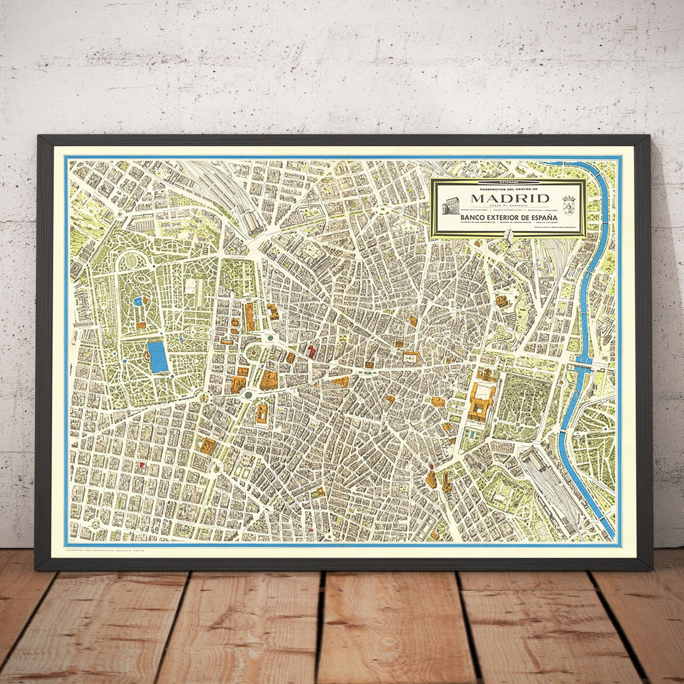 Alte Karte von Madrid, 1966 von Hernández - Königlicher Palast, Teatro Real, Museo Nacional, Plaza Mayor, El Retiro, Palacio de Cristal 