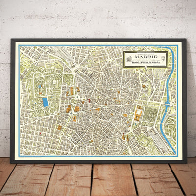 Alte Karte von Madrid, 1966 von Hernández - Königlicher Palast, Teatro Real, Museo Nacional, Plaza Mayor, El Retiro, Palacio de Cristal 