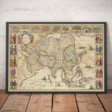 Alte Karte von Asien, 1640 von Willem Blaeu - Koloniales Ostindien - China, Indien, Malaysia, Singapur, Thailand, Philippinen 