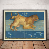 Old Star Map of Leo, 1603 par Johann Bayer - Zodiac Astrology Chart - The Lion Horoscope Sign