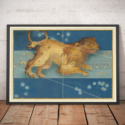 Old Star Map of Leo, 1603 by Johann Bayer - Zodiac Astrology Chart - The Lion Horoscope Sign