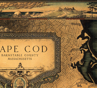 Mapa antiguo de Cape Cod, Mass. 1931 por Tripp - Martha's Vineyard, Barnstaple, Plymouth, New Bedford, Bourne, Falmouth, Yarmouth 