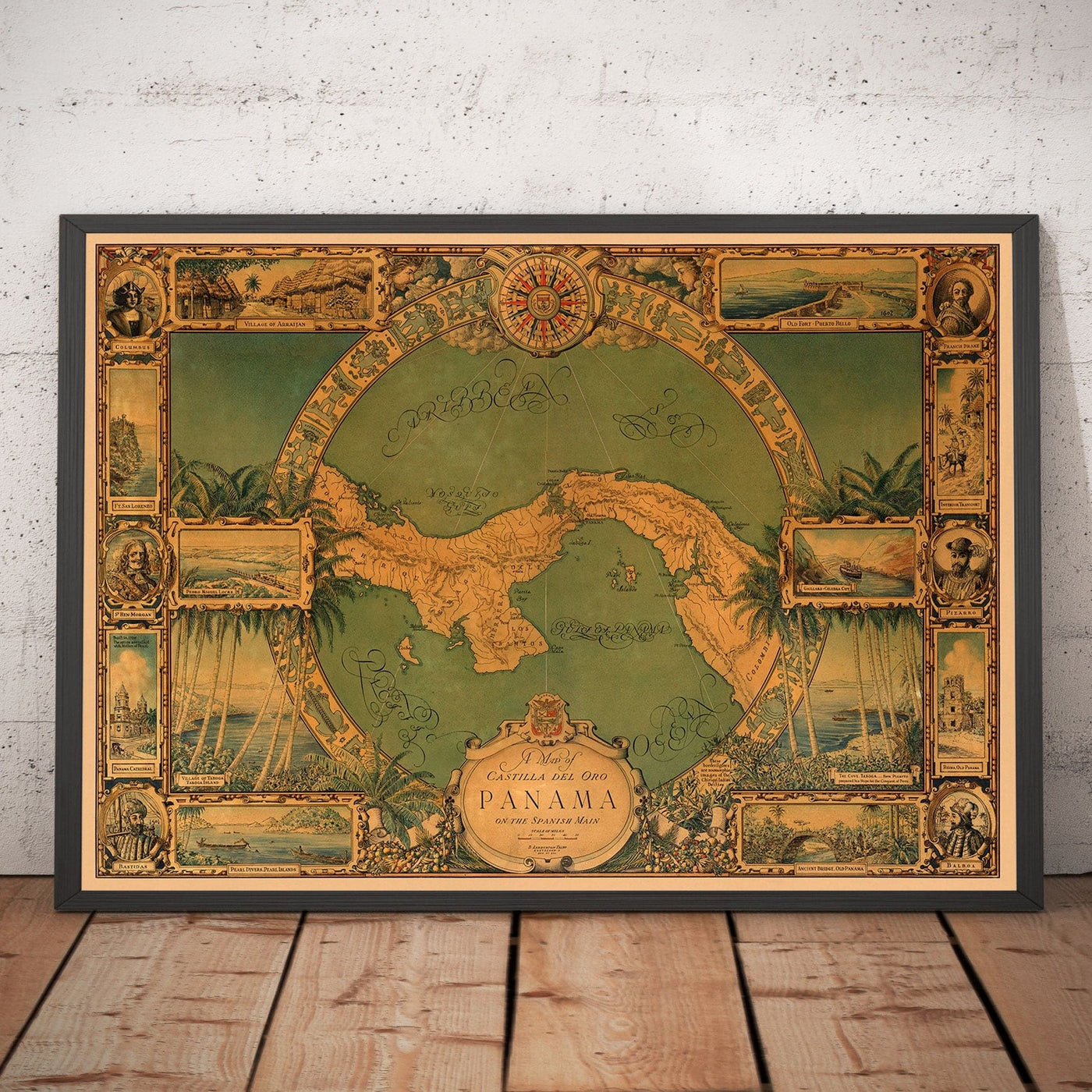 Antiguo mapa del Canal de Panamá, 1930 por Tripp - Ciudad de Panamá, Gatún, Bocas del Toro, Islas de las Perlas, Boquete, Isla del Rey - Enmarcado Sin enmarcar Regalo