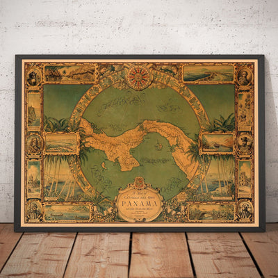 Antiguo mapa del Canal de Panamá, 1930 por Tripp - Ciudad de Panamá, Gatún, Bocas del Toro, Islas de las Perlas, Boquete, Isla del Rey - Enmarcado Sin enmarcar Regalo