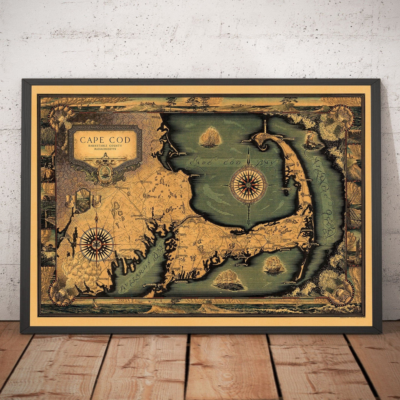 Mapa antiguo de Cape Cod, Mass. 1931 por Tripp - Martha's Vineyard, Barnstaple, Plymouth, New Bedford, Bourne, Falmouth, Yarmouth 