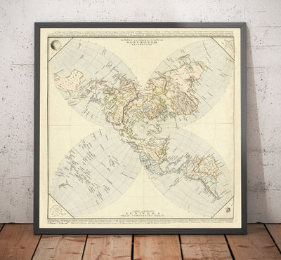 Old Flat Earth Map, 1811 by JC Hinrichs - German, French World Map - Interesting Colonial Atlas Chart