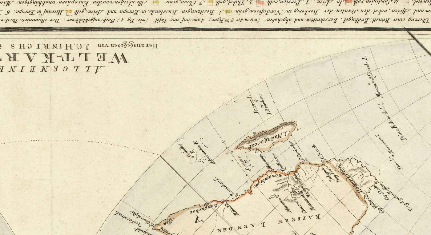 Old Flat Earth Map, 1811 by JC Hinrichs - German, French World Map - Interesting Colonial Atlas Chart