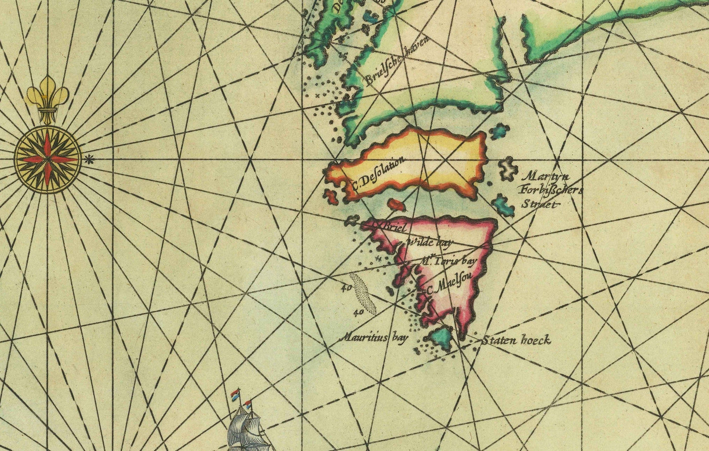 Mapa antiguo de Groenlandia, Islandia y el Mar del Norte, 1661 por van Loon - Carta de exploración vikinga