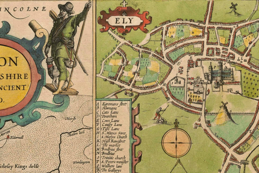 Ancienne carte du Huntingdonshire 1611 par John Speed - Huntingdon, Cambridgeshire, St. Ives, St. Neots, Godmanchester Yaxley 