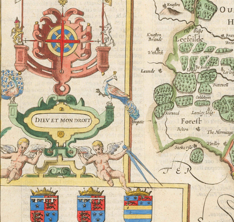 Ancienne carte du Rutland, 1611 par John Speed - Rutlandshire, Oakham, Edith Weston, Uppingham, Ketton, Stretton