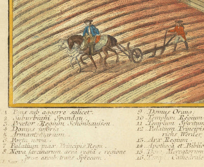 Mapa antiguo de Berlín, 1760 por Balthasar Probst - Carta panorámica antigua con escudo de armas
