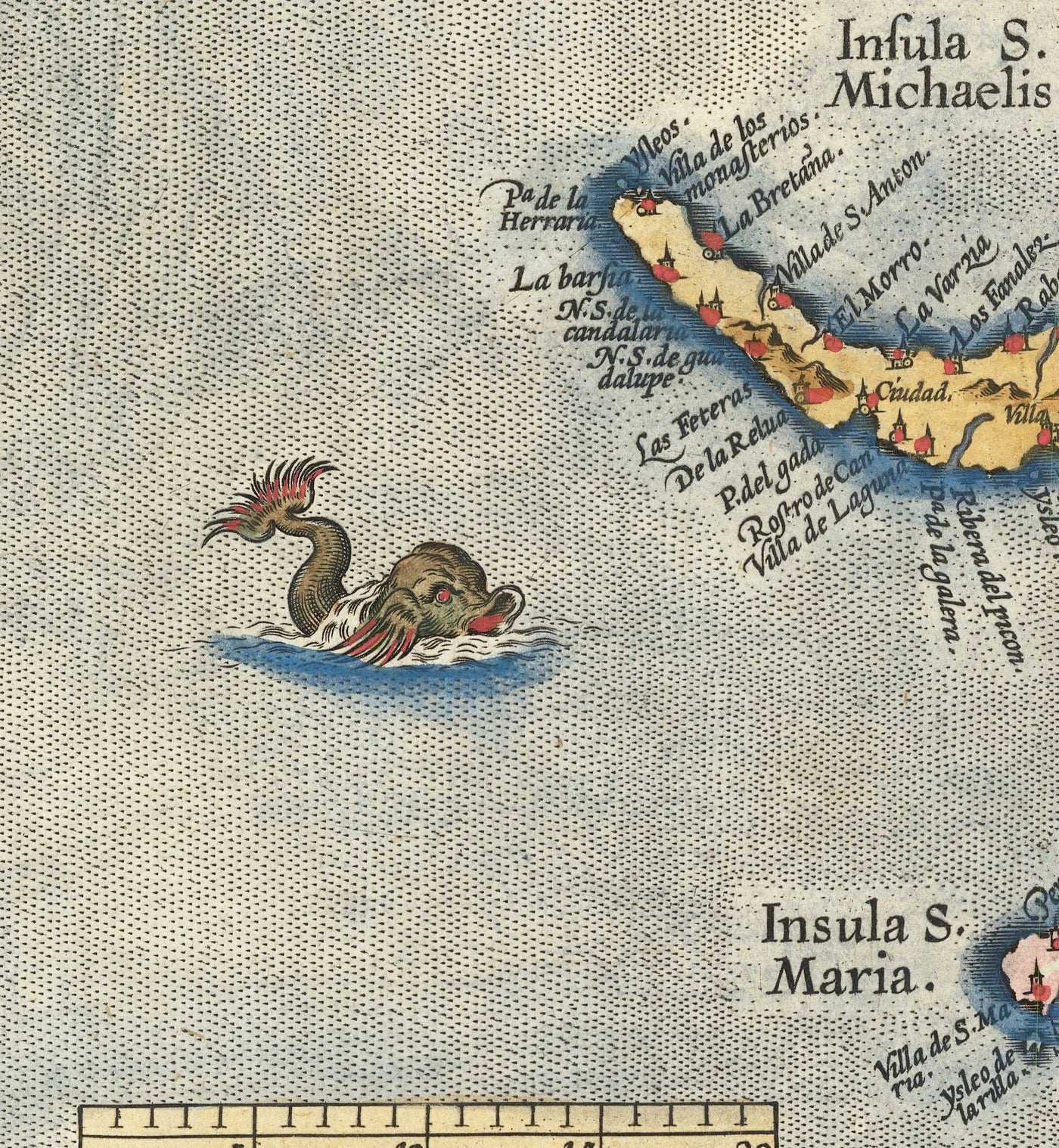 Alte Karte der Azoren von Abraham Ortelius, 1573 - São Miguel, Pico, Terceira, São Jorge, Faial, Portugal, Atlantik 
