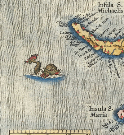 Alte Karte der Azoren von Abraham Ortelius, 1573 - São Miguel, Pico, Terceira, São Jorge, Faial, Portugal, Atlantik 