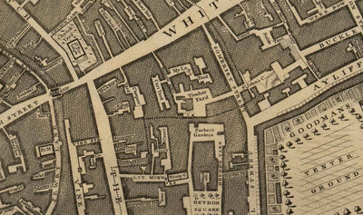 Ancienne carte de Londres par John Rocque, 1746, F2 - Tour de Londres, Shad Thames, St Katherine Dock, Tower Hamlets, Bermondsey