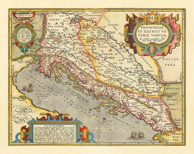 Alte Karte von Kroatien, Bosnien und Serbien, 1573 von Ortelius - Adria, Venedig, Zagreb, Belgrad, Sarajevo, Inseln 
