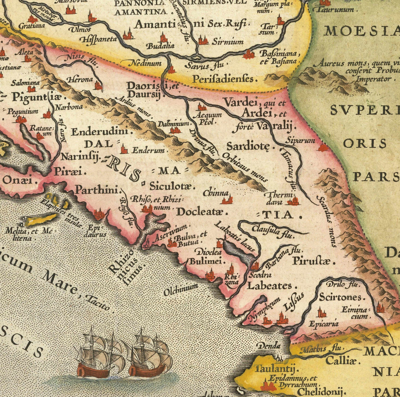 Alte Karte von Kroatien, Bosnien und Serbien, 1573 von Ortelius - Adria, Venedig, Zagreb, Belgrad, Sarajevo, Inseln 