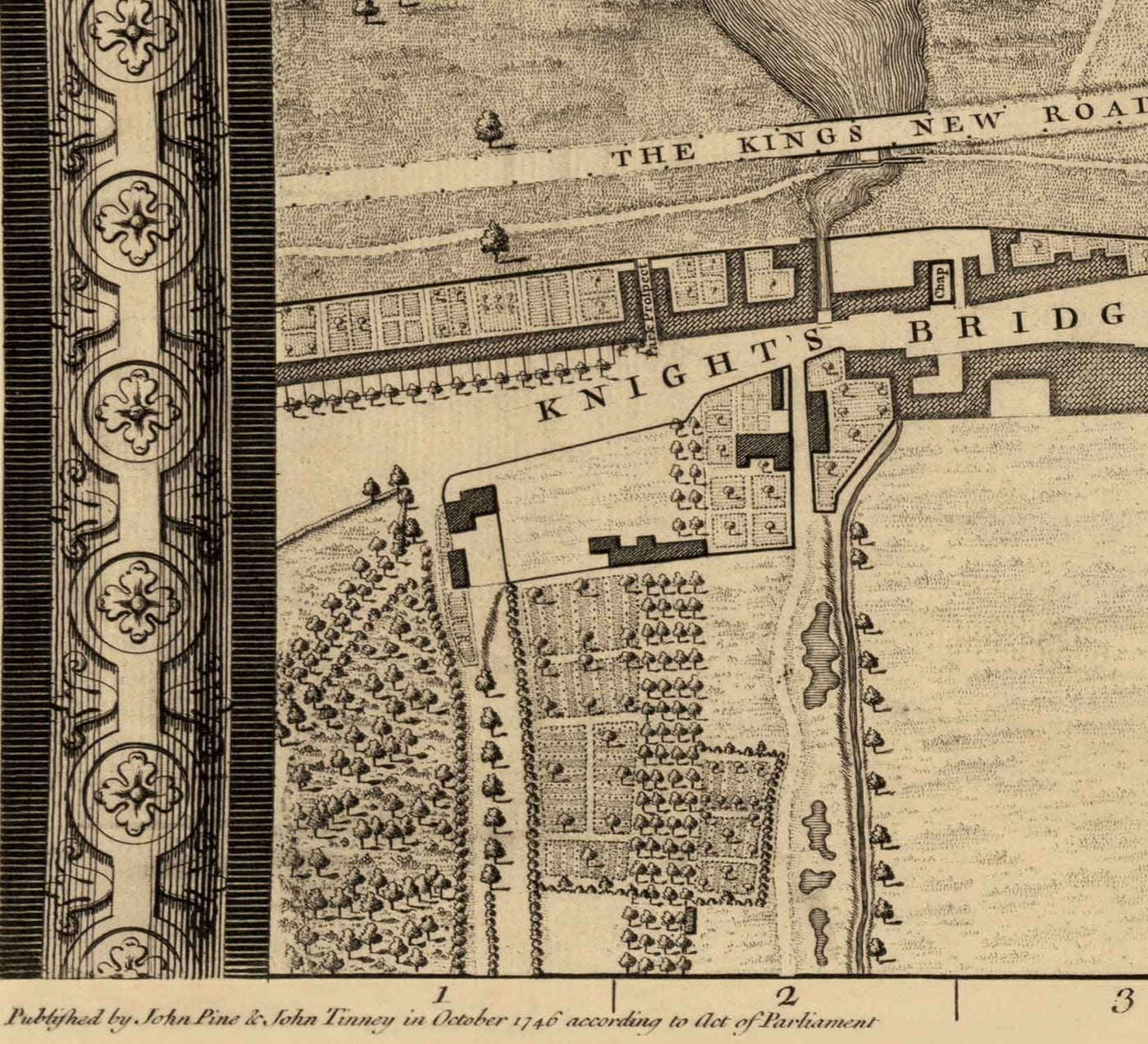 Ancienne carte de Londres par John Rocque, 1746, A2 - Mayfair, Hyde Park, Knightsbridge, Piccadilly, Grosvenor Square, Oxford St.