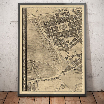 Ancienne carte de Londres par John Rocque, 1746, A2 - Mayfair, Hyde Park, Knightsbridge, Piccadilly, Grosvenor Square, Oxford St.