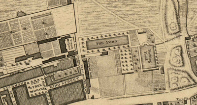 Antiguo mapa de Londres de John Rocque, 1746, E1 - Old Street, Finsbury, Moorgate, Barbican, St Lukes, Liverpool St
