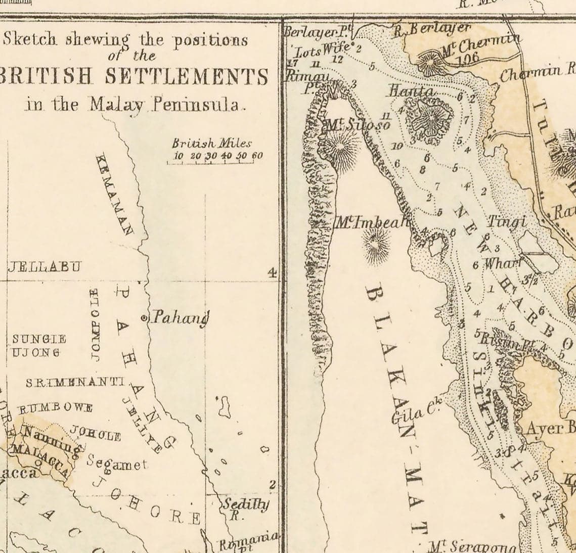 Antiguo mapa colonial de la península de Malasia, 1860 por Fullarton - Singapur, Penang, Malaca, Naning - Asentamientos británicos