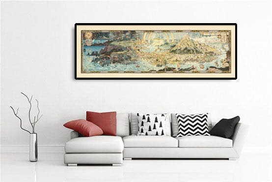 Mappa antica di Fairyland, 1918 di Bernard Sleigh - Arts & Crafts, Fate europee, Miti greci, Artù, Draghi, Valhalla 