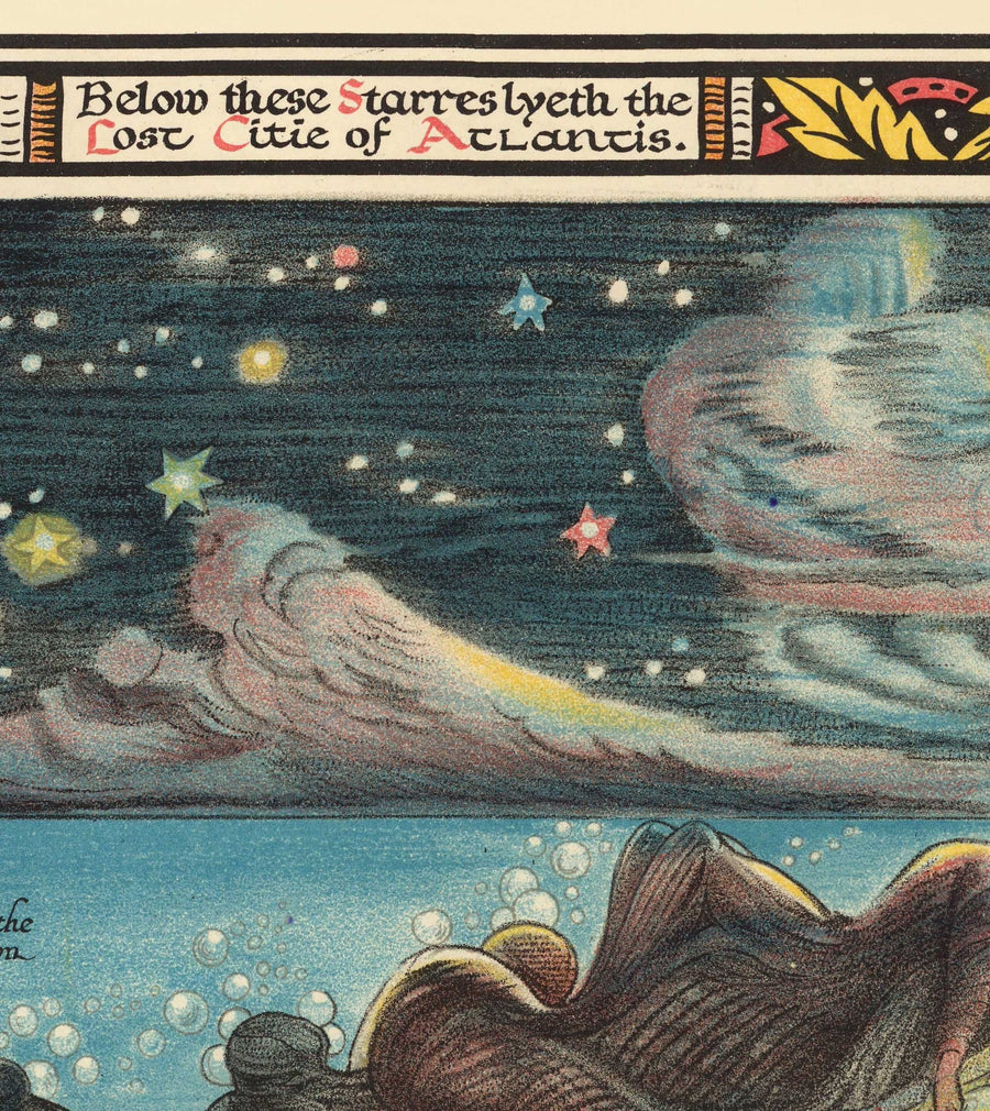 Mappa antica di Fairyland, 1918 di Bernard Sleigh - Arts & Crafts, Fate europee, Miti greci, Artù, Draghi, Valhalla 