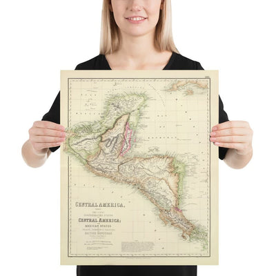 Old Map of Central America & Mayan Cities and Ruins, 1872 by Fullarton - Panama, Costa Rica, Nicaragua, Guatemala, Belize