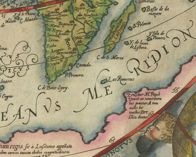 Very Old World Map, 1571 by Gerard De Jode - Cordiform Projection, Cherubs, Antarctica, Atlas, Early Colonialism