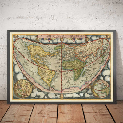 Very Old World Map, 1571 by Gerard De Jode - Cordiform Projection, Cherubs, Antarctica, Atlas, Early Colonialism