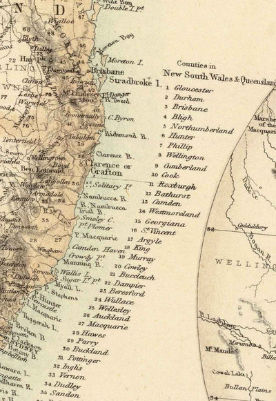 Ancienne carte d'Australie et de Nouvelle-Zélande, 1872 par Fullarton - Tasmanie, Terre de Van Diemens, Sydney, Auckland, Victoria, NSW