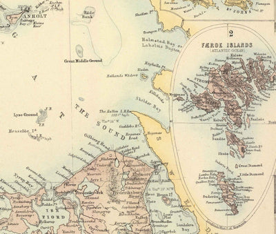 Alte Karte von Dänemark & Schleswig-Holstein, 1872 von Fullarton - Island, Färöer-Inseln, Dänisches Königreich, Zeeland, Kopenhagen 
