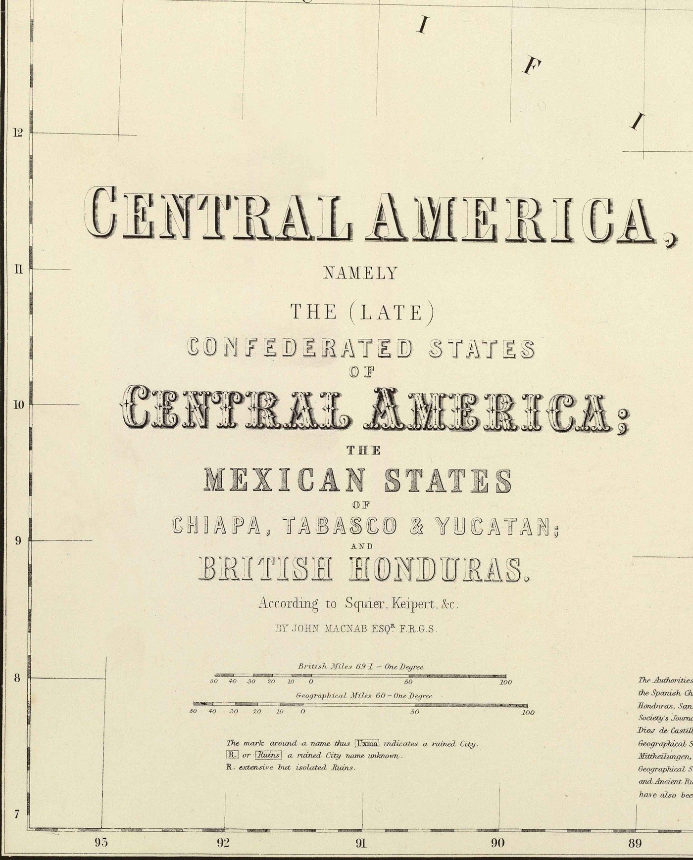 Old Map of Central America & Mayan Cities and Ruins, 1872 by Fullarton - Panama, Costa Rica, Nicaragua, Guatemala, Belize
