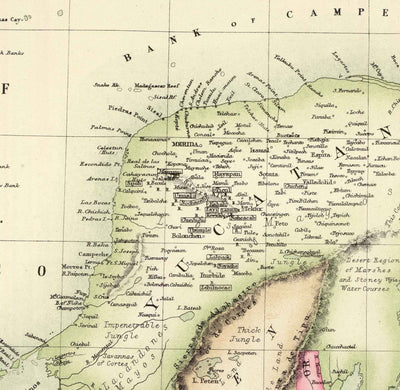 Old Map of Central America & Mayan Cities and Ruins, 1872 by Fullarton - Panama, Costa Rica, Nicaragua, Guatemala, Belize