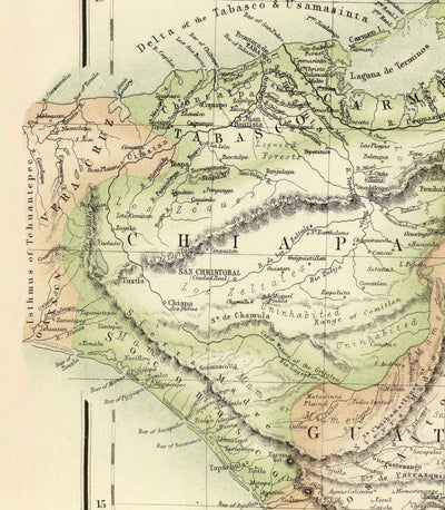 Old Map of Central America & Mayan Cities and Ruins, 1872 by Fullarton - Panama, Costa Rica, Nicaragua, Guatemala, Belize