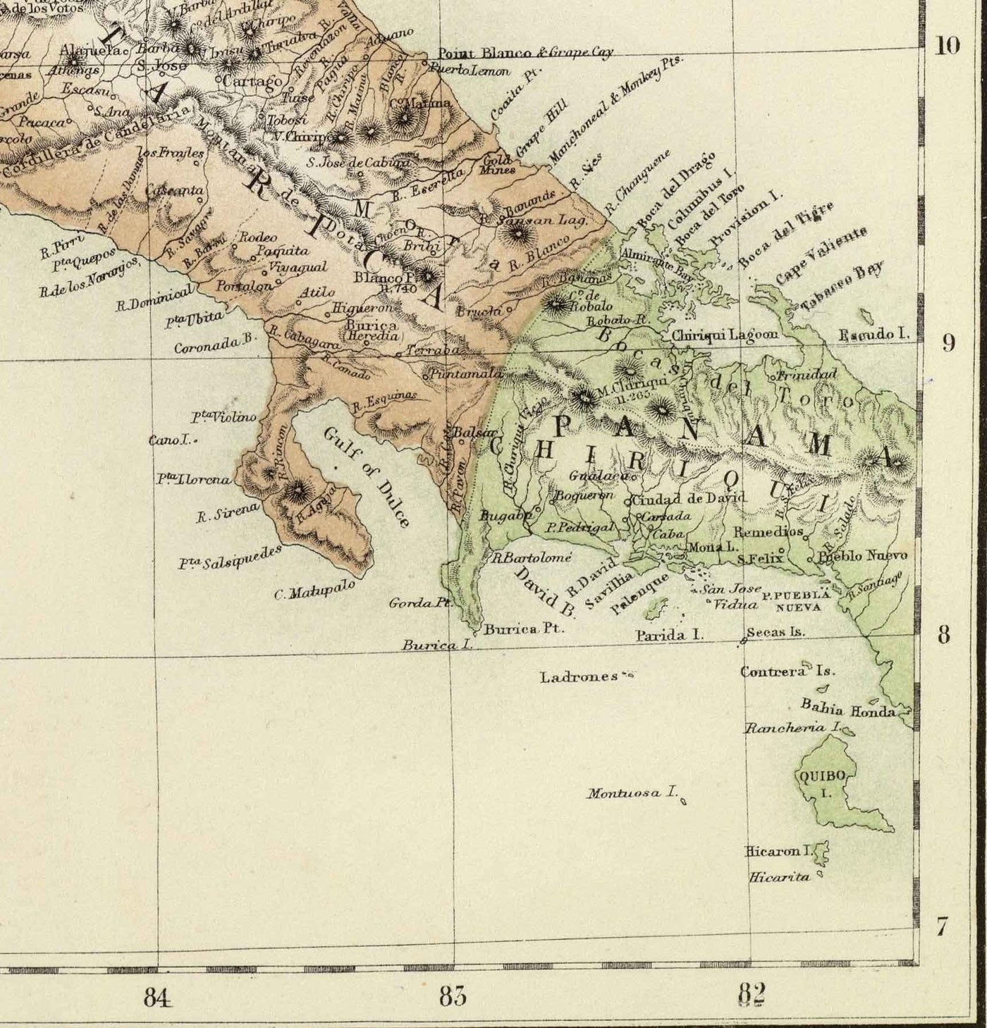 Old Map of Central America & Mayan Cities and Ruins, 1872 by Fullarton - Panama, Costa Rica, Nicaragua, Guatemala, Belize