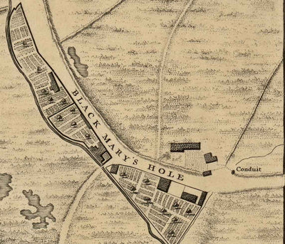 Ancienne carte de Londres par John Rocque, 1746, C1 - Holborn, Russell & Bloomsbury Square, Lincoln's et Gray's Inn, Camden