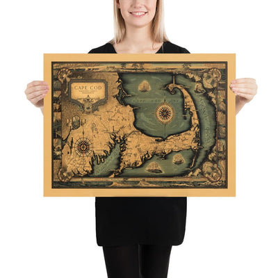 Mapa antiguo de Cape Cod, Mass. 1931 por Tripp - Martha's Vineyard, Barnstaple, Plymouth, New Bedford, Bourne, Falmouth, Yarmouth 