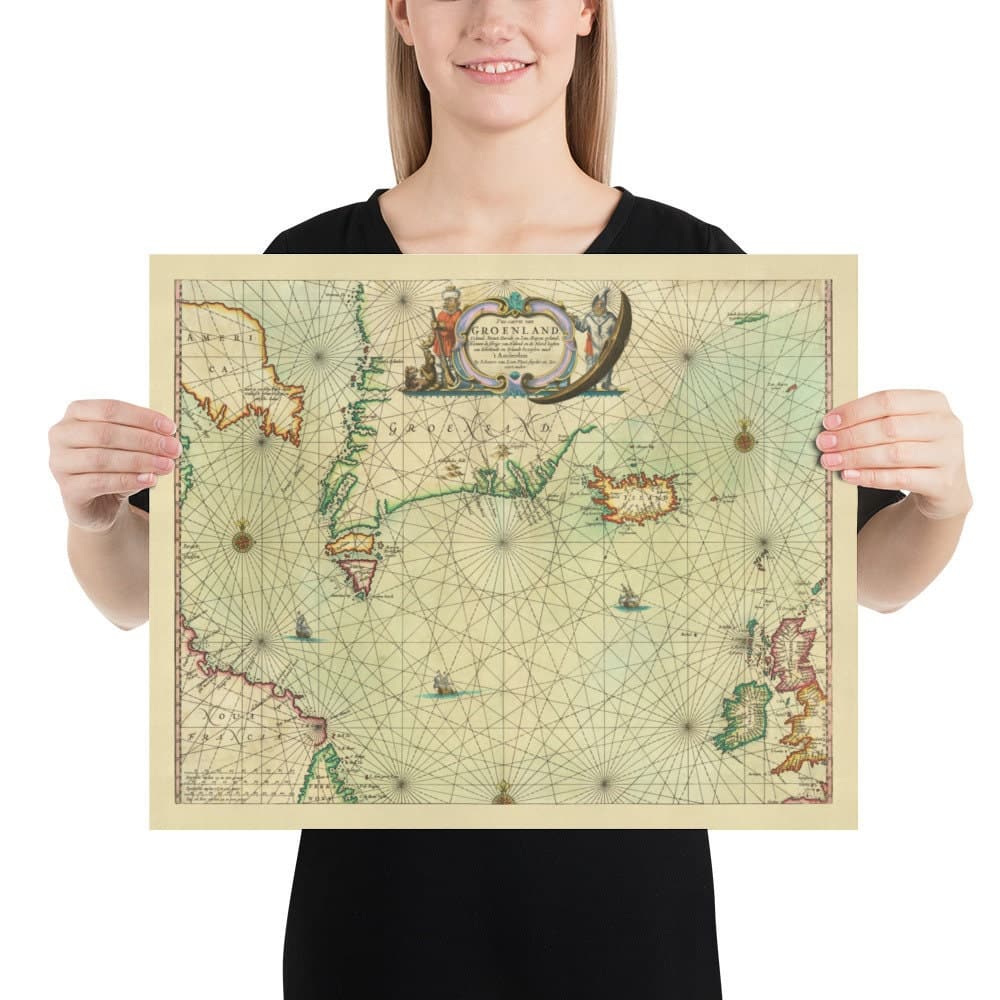 Mapa antiguo de Groenlandia, Islandia y el Mar del Norte, 1661 por van Loon - Carta de exploración vikinga