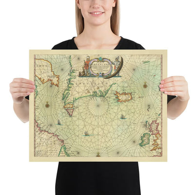 Mapa antiguo de Groenlandia, Islandia y el Mar del Norte, 1661 por van Loon - Carta de exploración vikinga